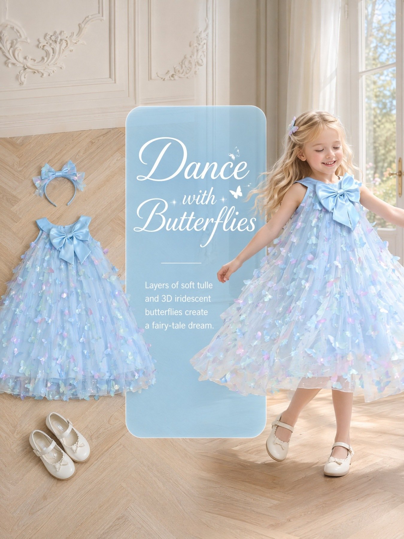 3D butterfly bow tulle dress detail view 11