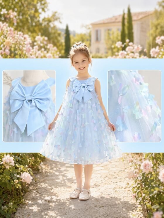 3D butterfly bow tulle dress detail view 12