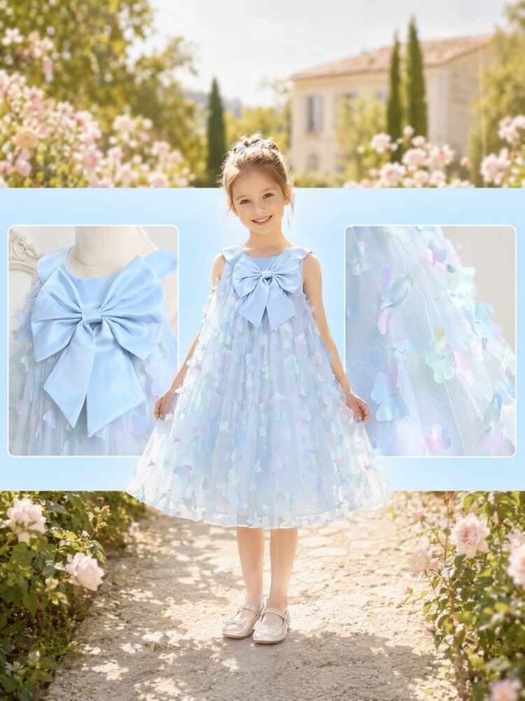 3D butterfly bow tulle dress detail view 12