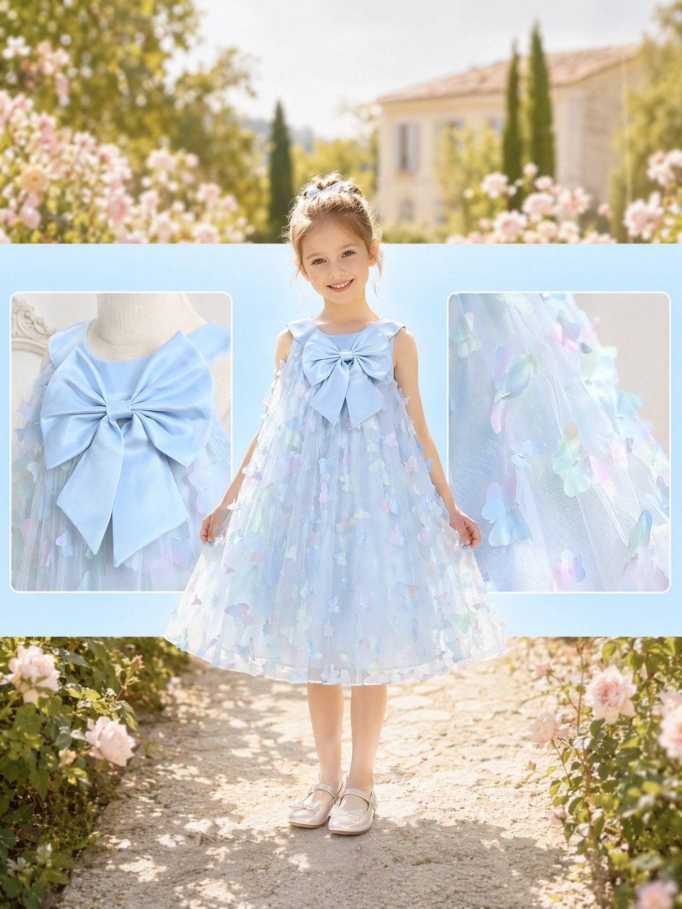 3D butterfly bow tulle dress detail view 12