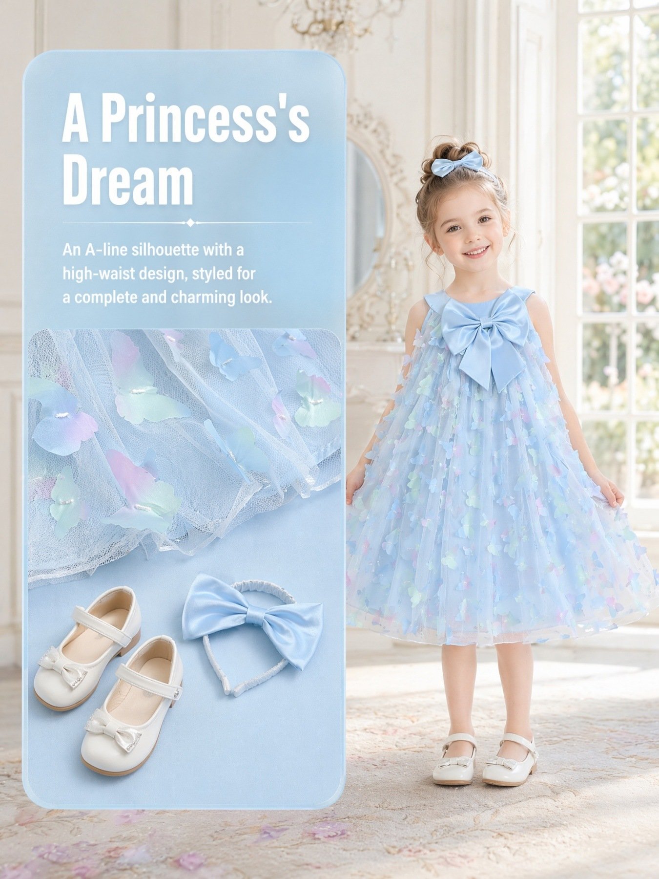 3D butterfly bow tulle dress detail view 13