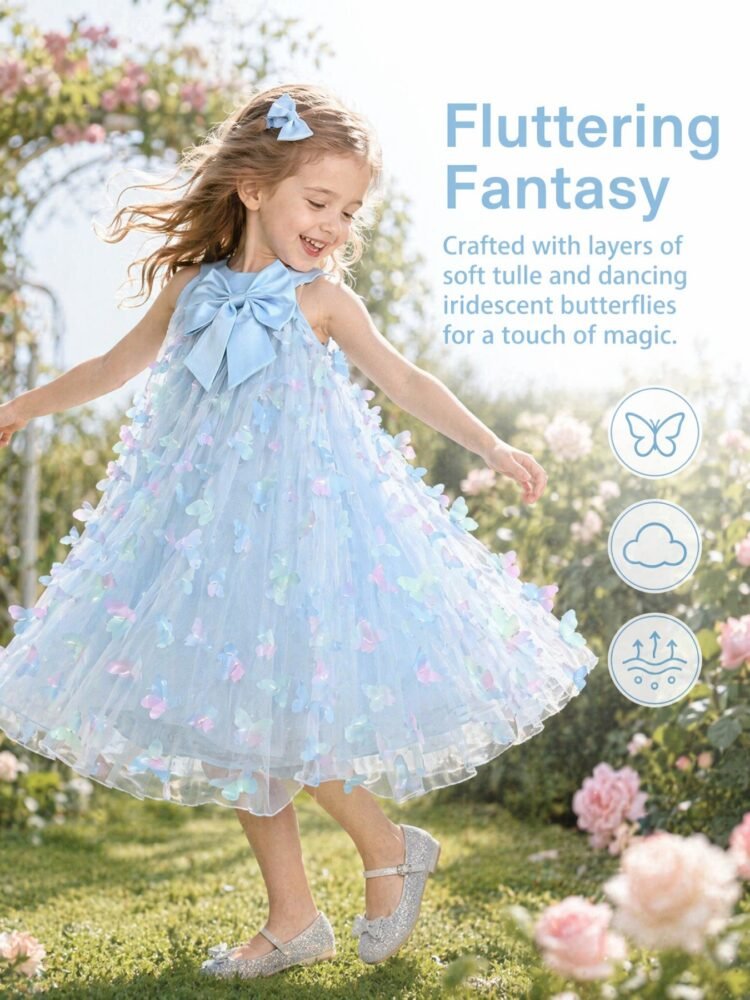 3D butterfly bow tulle dress detail view 14