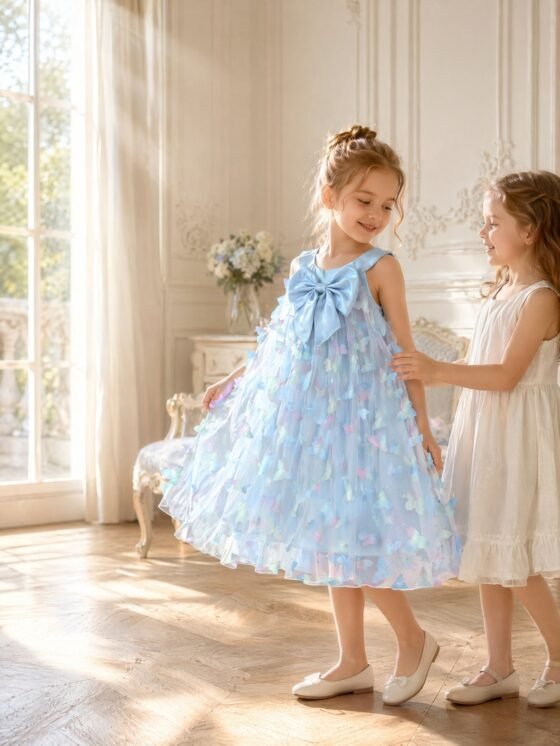 3D butterfly bow tulle dress detail view 15