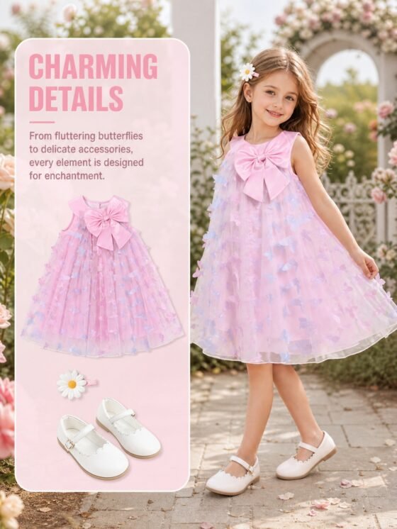 3D butterfly bow tulle dress detail view 2