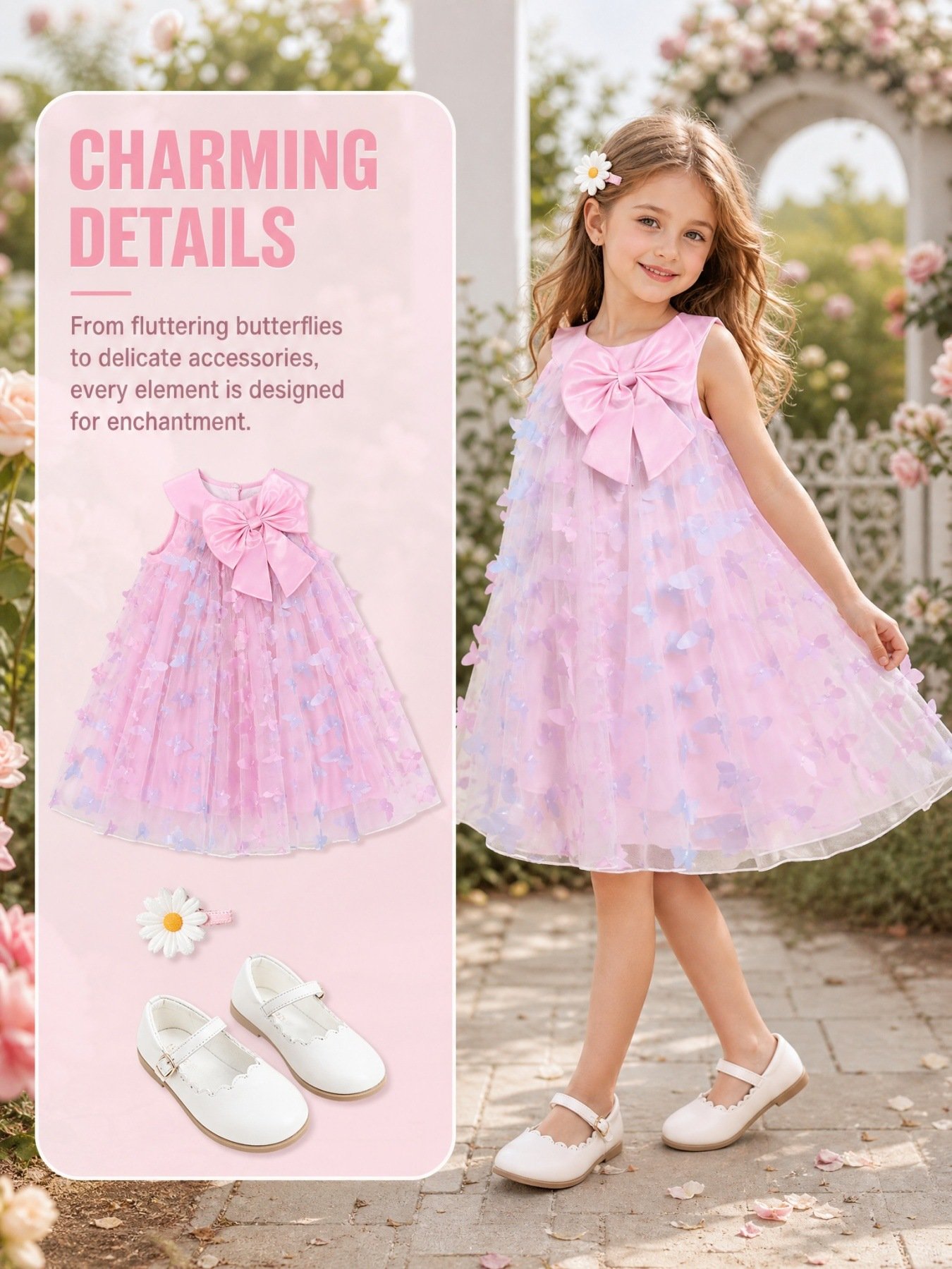3D butterfly bow tulle dress detail view 2