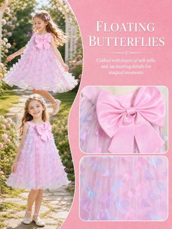 3D butterfly bow tulle dress detail view 4