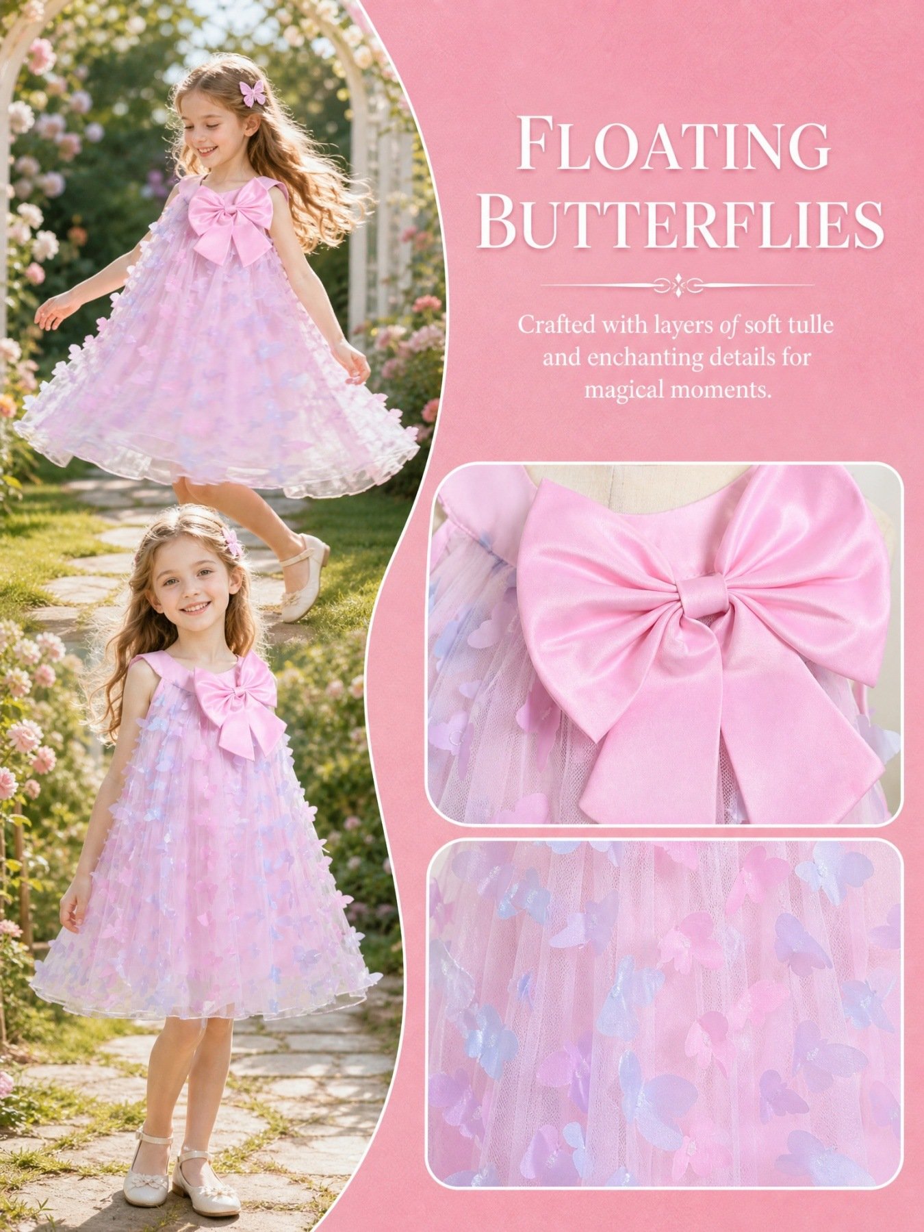 3D butterfly bow tulle dress detail view 4