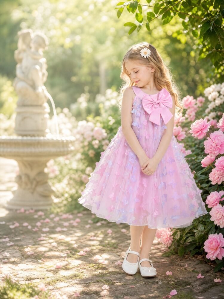 3D butterfly bow tulle dress detail view 5