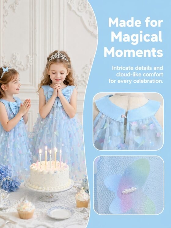 3D butterfly bow tulle dress detail view 6