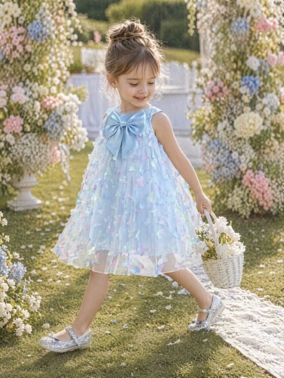 3D butterfly bow tulle dress detail view 8