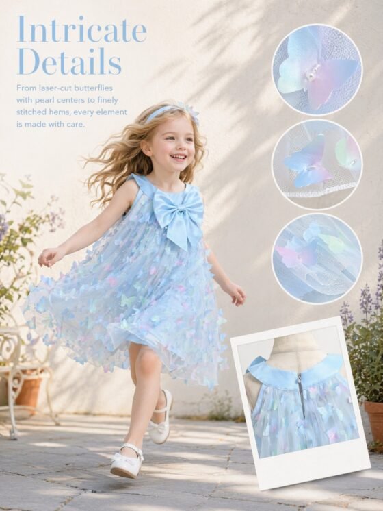 3D butterfly bow tulle dress detail view 9