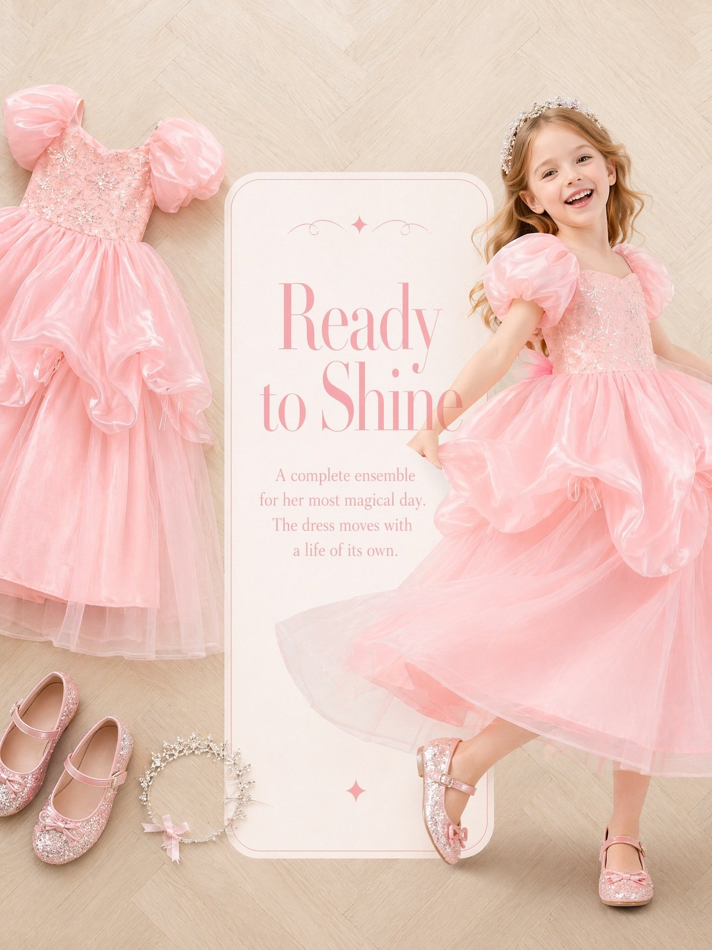 Pink sequin embroidery tulle princess dress detail view 3