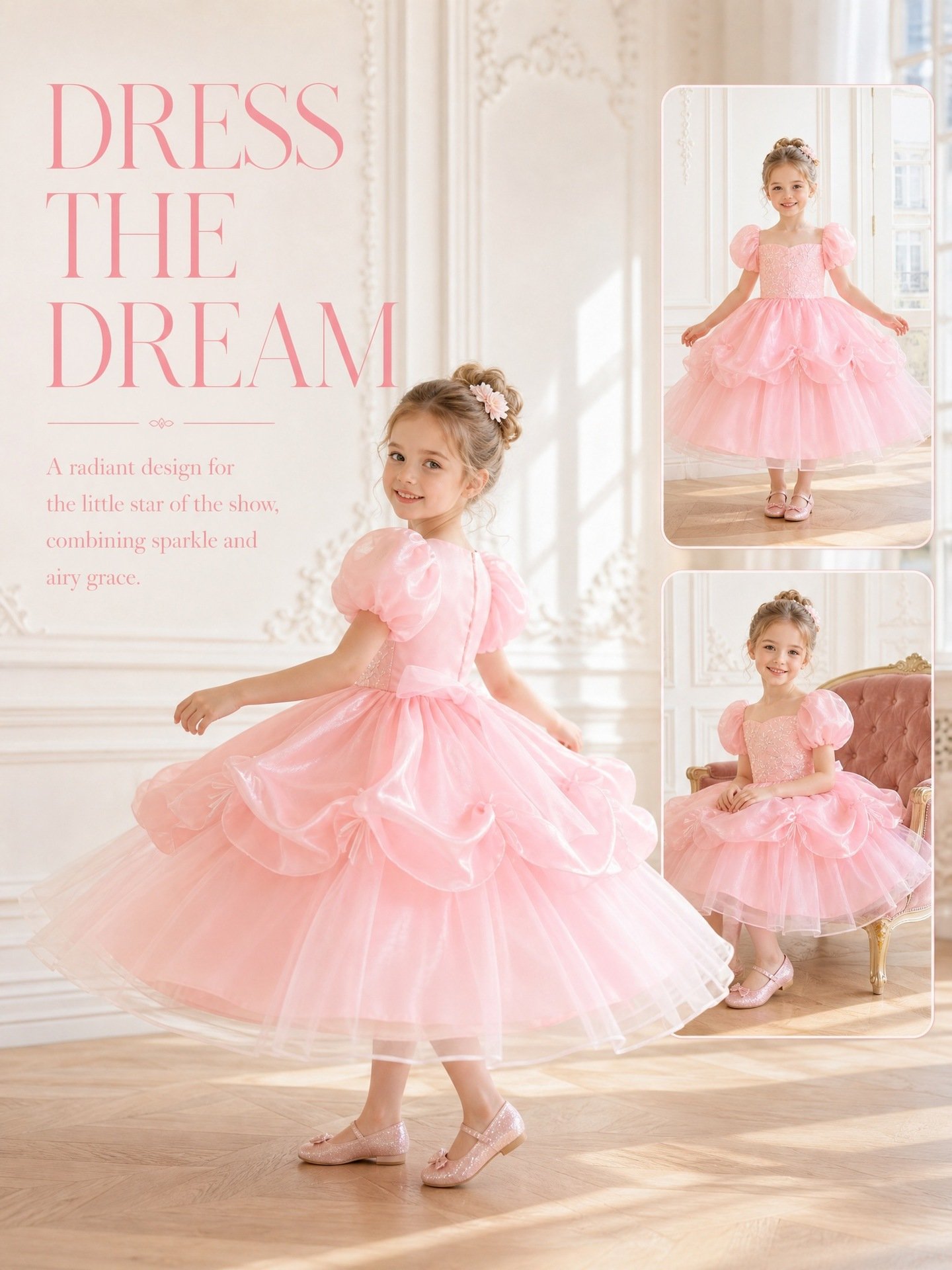 Pink sequin embroidery tulle princess dress detail view 7