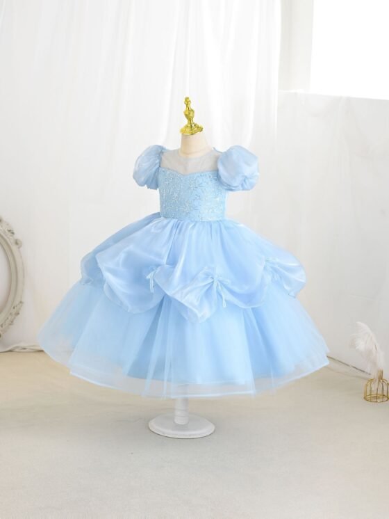 Pink sequin embroidery tulle princess dress for girls — main view 3