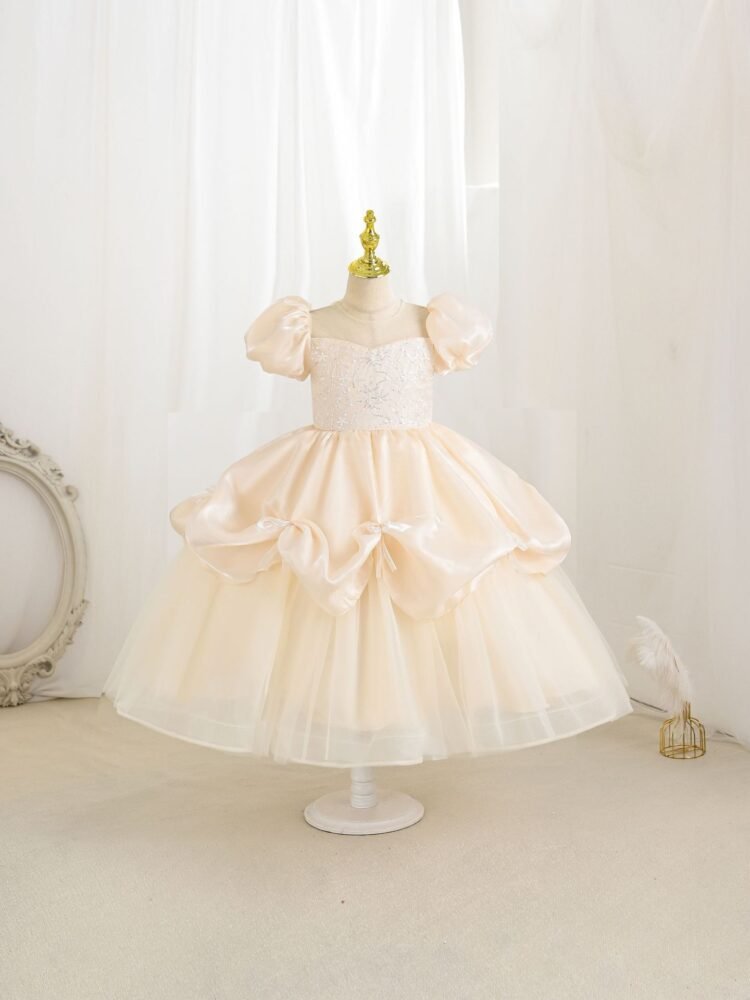 Pink sequin embroidery tulle princess dress for girls — main view 4