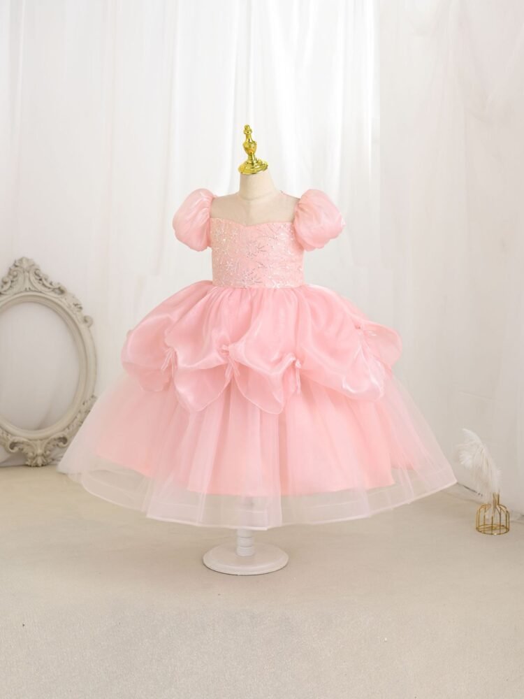 Pink sequin embroidery tulle princess dress for girls — main view 5