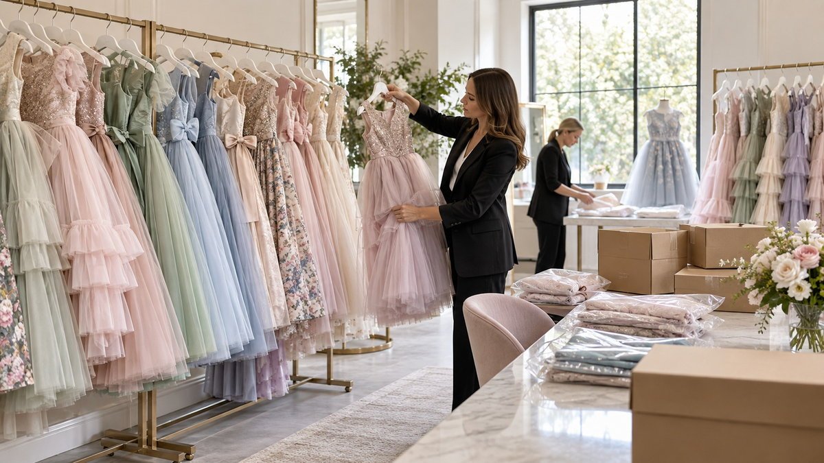 Ready-stock girls wedding guest dresses prepared for boutique sourcing