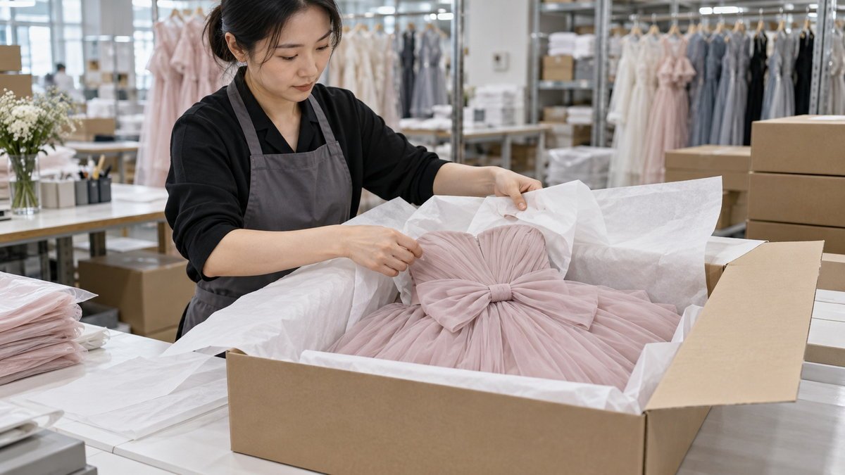 Tulle Dress Folding Protection Adult garment packer protecting tulle volume and bow shape before shipping