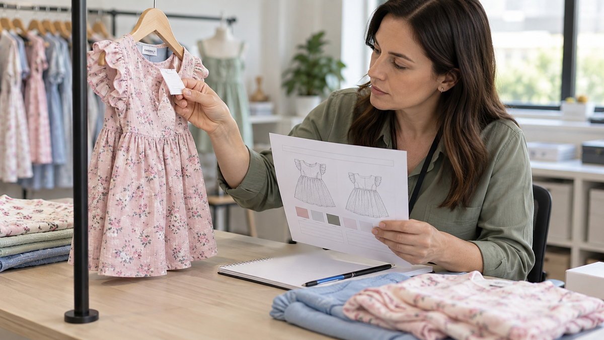 U.S. Clothing Label Data Review Adult apparel compliance professional reviewing U.S. children’s clothing label data