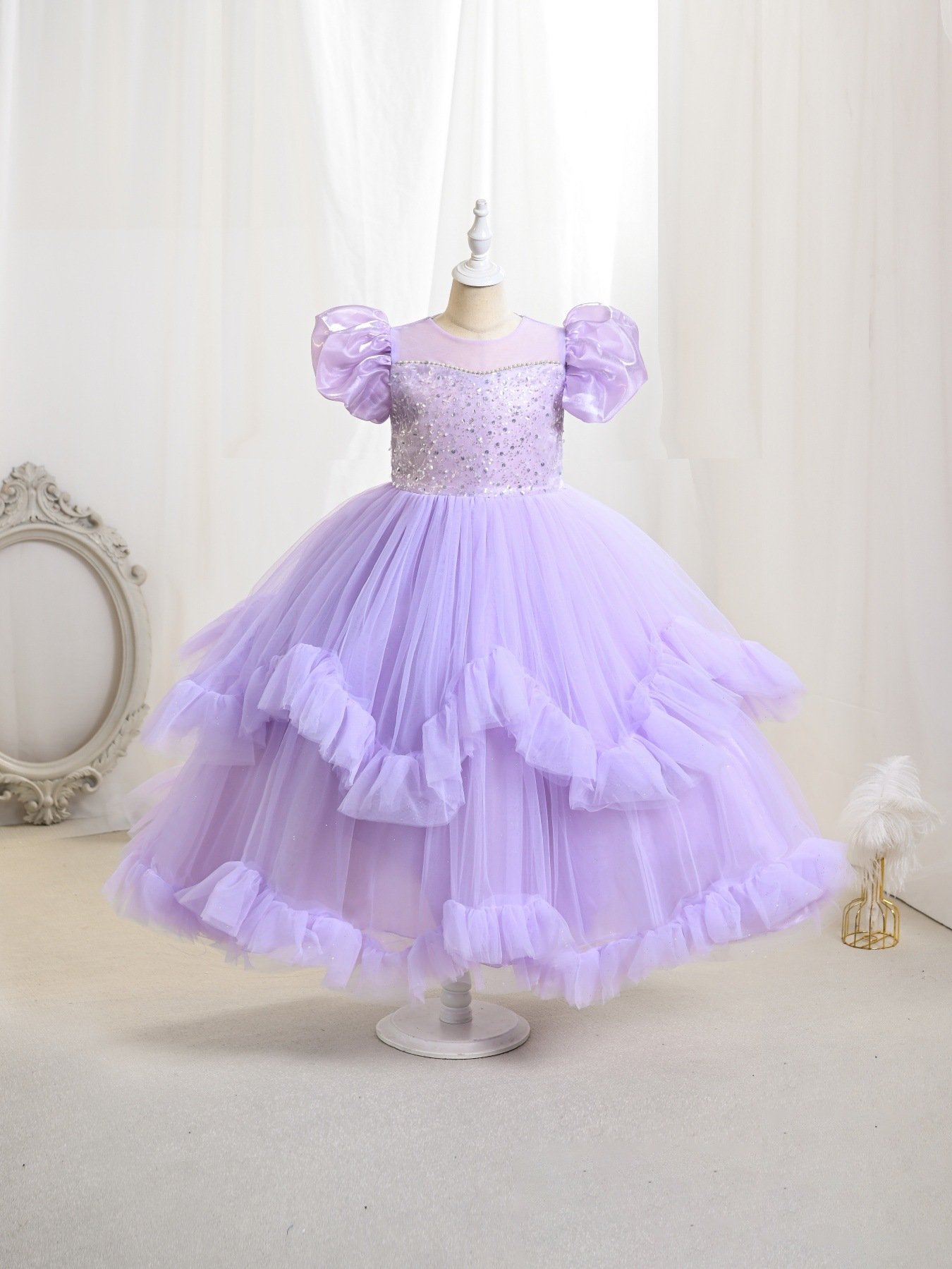 Purple princess dress detail - sequin bodice close-up