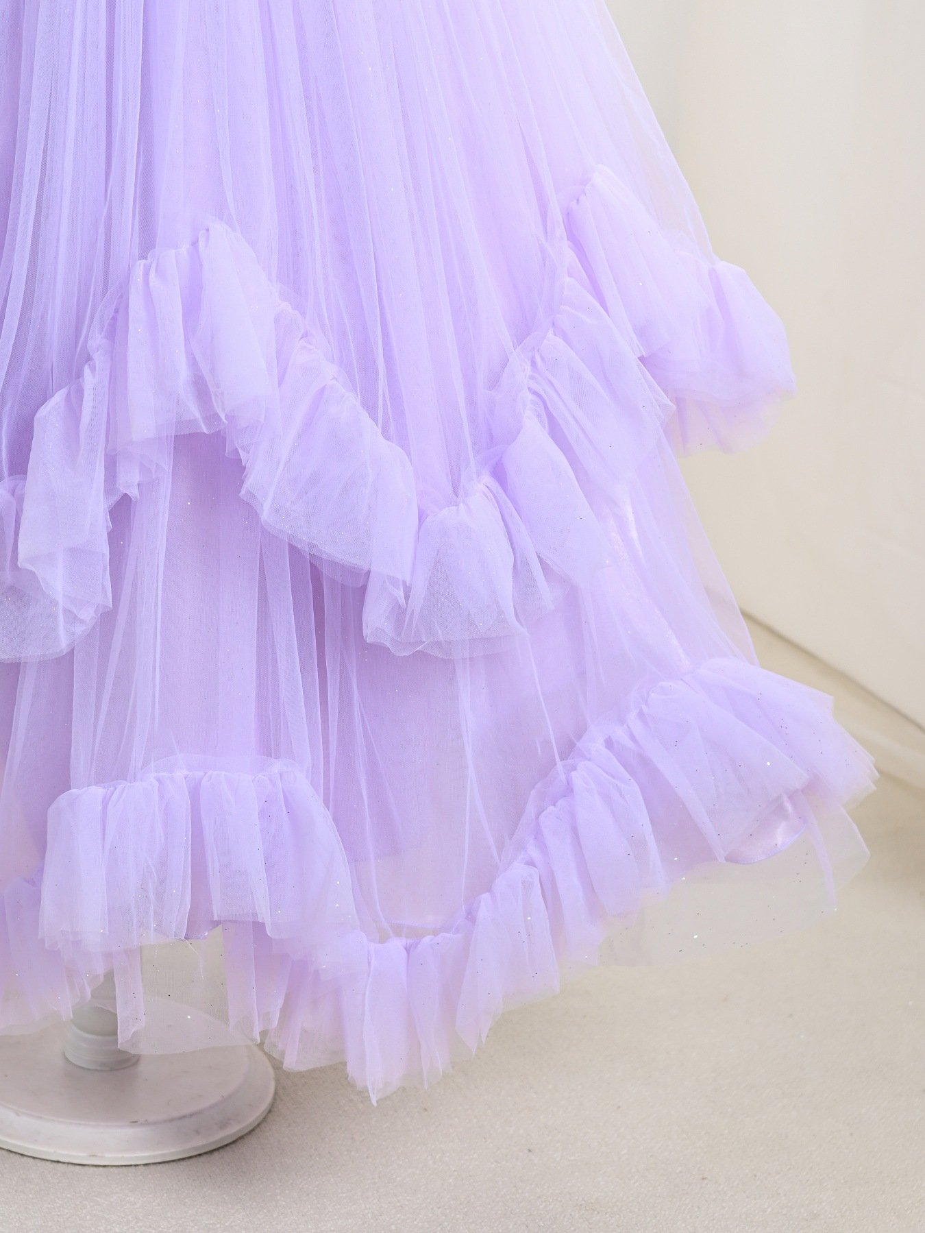 Purple princess dress detail - tiered tulle skirt